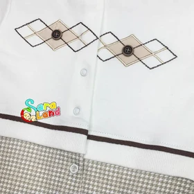 سرهمی کلاه دار نوزادی طرح لوزی قهوه ای