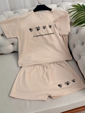 ست کراپ شورتک قلبی 3133