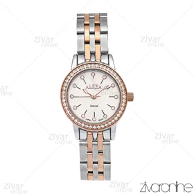 ساعت الکسا اسپشیال زنانه رزگلد نقره ای صفحه سفید دور نگین 106146