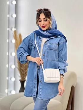 مانتو جین دو جیب پاکتی برش‌دار
