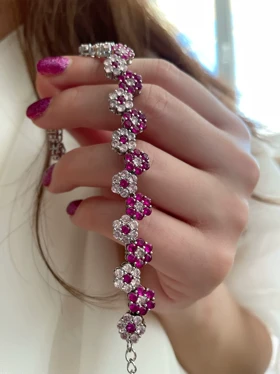 دستبند جواهری فلاور سرخابی ژوپینگ