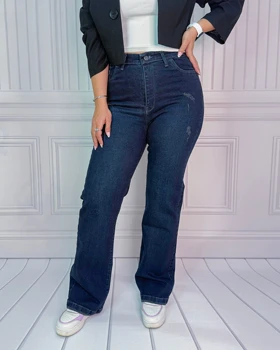 خرید شلوار جین راسته آبی تیره زنانه Dark Blue Straight Jeans کد 80151