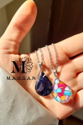 گردنبند زنانه رزینی طرح سنگ رنگارنگ دوطرفه استیل و رنگ ثابت ارسال رایگان