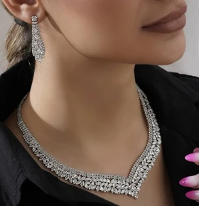 نیم ست زنانه طرح جواهر برگ سفید - رنگ ثابت