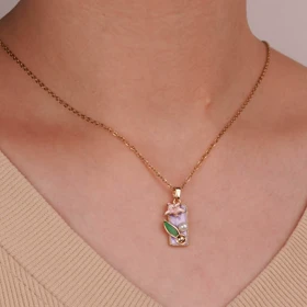 گردنبند میناکاری رادیوم با زنجیر استیل