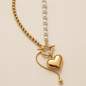 گردنبند طلایی زنانه مرواریدی با آویز قلب برند Xuping