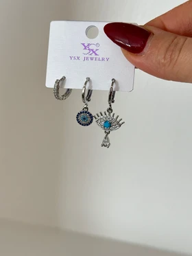 گوشواره YSX پکی 3 تایی طرح چشم سیلور