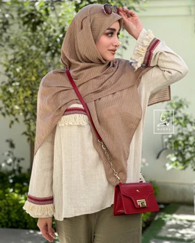 روسری وال نخی راه راه نسکافه ای