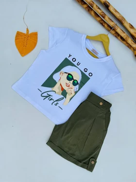 تیشرت و شلوارک لینن دختر you go