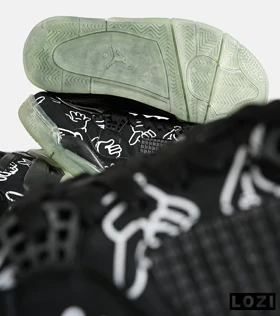 کفش کتانی ساق‌دار مردانه مشکی سبز Jordan 4 x Kaws