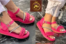 صندل گیسبافت نگین‌دار رکابدار دورمچی زنانه دخترانه تابستانه