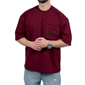 تیشرت آستین کوتاه مردانه جگری جیبدار مدل stwd