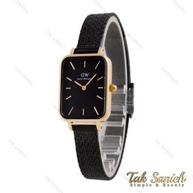 دنیل ولینگتون زنانه مستطیلی بند حصیری مشکی قاب طلایی DW-5729-L