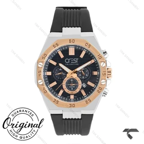 ساعت کرست مردانه 6322-5 دورنگ رزگلد صفحه مشکی Crest-11003-G