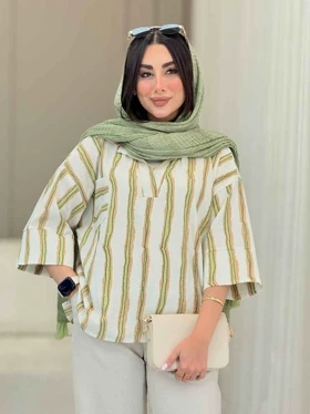 مانتو راه راه تک جیب جلو بسته