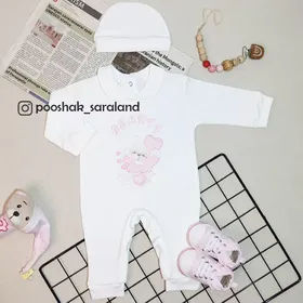 سرهمی نوزاد دخترانه طرح خرس و قلب رنگی
