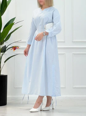 پیراهن بلند رسمی پیله دار زنانه (آبی)