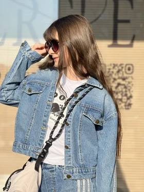 ست دو تیکه کت و شلوار خط‌دار جین