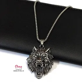 پلاک گردنبند استیل پسرانه طرح گرگ +زنجیر 70cm