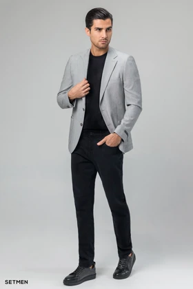 کت تک مردانه دودکمه نیم آستر پارچه GOFRE