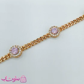 دستبند دخترانه ژوپینگ ظریف با نگین صورتی کد 3982