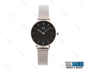 ساعت دنیل ولینگتون زنانه بند حصیری نقره ای صفحه مشکی اسمال Daniel-2215-L