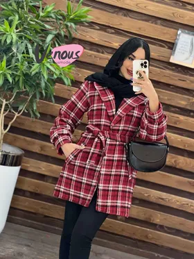 پالتو چهارخونه کمردار