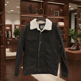 کت جین ذغالی خزدار ترکیب بی نقص استایل گرما و راحتی