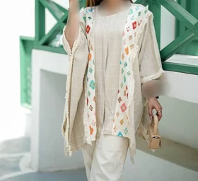 مانتو پانچ لینن خرجکار هندی