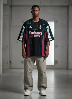 کیت باشگاهی آث میلان مشکی با طراحی هنری انتزاعی رنگ پاشی * پارچه ماکان پنبه گرم بالا