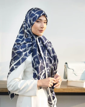 روسری ابریشم ژاکارد قواره 140 30197 (سرمه ای)