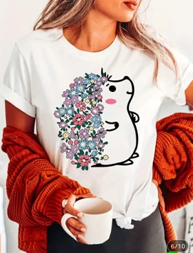 تیشرت زنانه نخ پنبه طرح جوجه تیغی