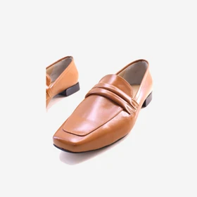 کفش تخت چرم زنانه عسلی مدل sh097