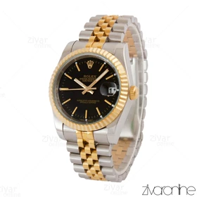 ساعت رولکس دیت جاست مردانه دورنگ طلایی صفحه مشکی 105040