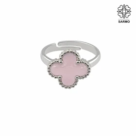 انگشتر استیل زنانه طرح ونکلیف نگین صدفی صورتی کد 509428020