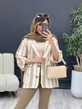 مانتو راه راه دکمه چوبی دو جیب