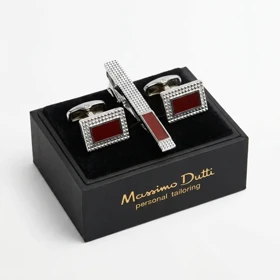 ست دکمه سردست و سنجاق کراوات طرح عاجدار برند Massimo Dutti