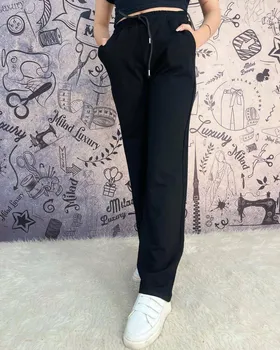 شلوار بگ تمام نخی کمرکش مشکی قد 100