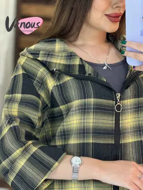 مانتو چهارخونه کلاهدار