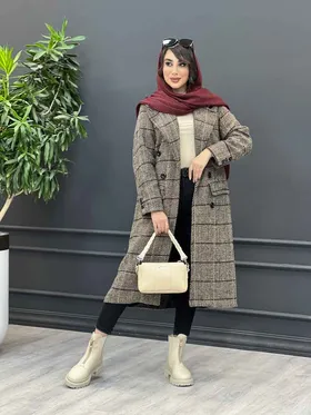 پالتو چهارخونه بلند شش دکمه