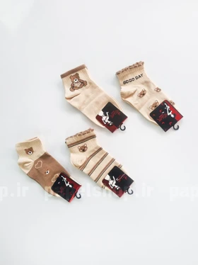 جوراب نیم ساق نخ پنبه طرح خرس