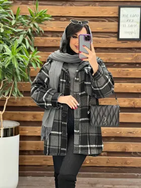 پالتو چهارخونه جیب پاکتی داخل خز
