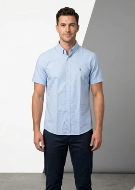 پیراهن آستین کوتاه POLO مدل slimfit رنگ آبی آسمانی