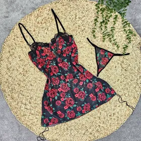 لباس خواب فنردار گل‌دار کد 3193