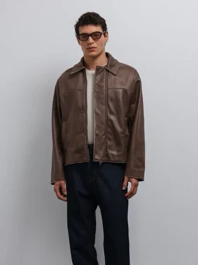 جکت چرم قهوه ای / باکسی / برند Antioch ترکیه