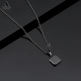 گردنبند مردانه مشکی Square Silver Necklace-K