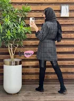 پالتو طرحدار سرآستین چرم