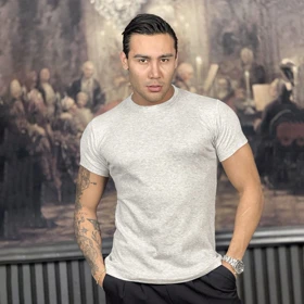 تیشرت کبریتی فیت شرت طوسی ملانژ