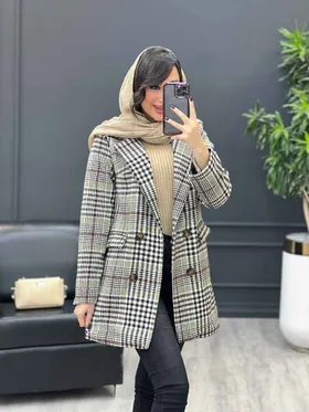 پالتو چهارخونه کوتاه چهار دکمه