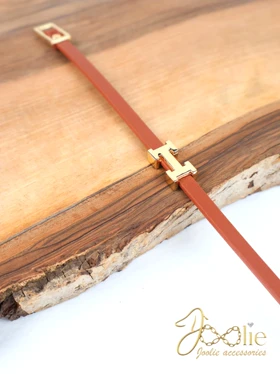 دستبند چرمی زنانه هرمس کد B2220 (زرشکی)